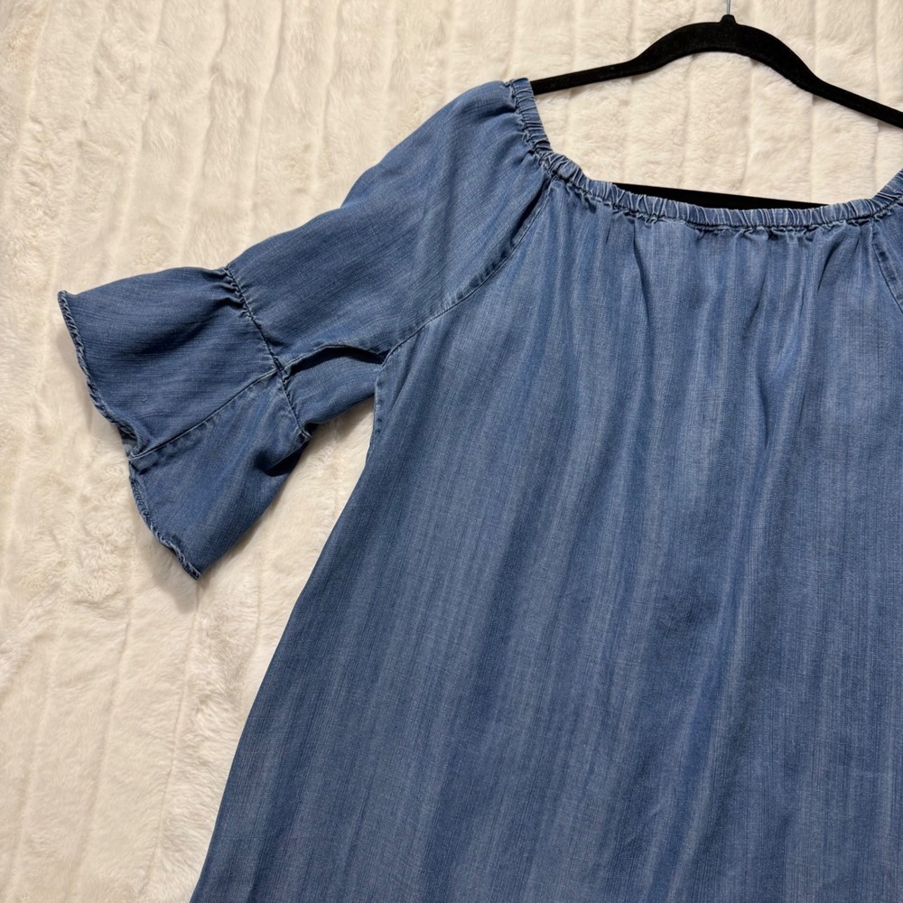 Philosophy Republic Clothing Blue Tencel Bell Sleeve Off Shoulder Dress Large - Picture 9 of 12